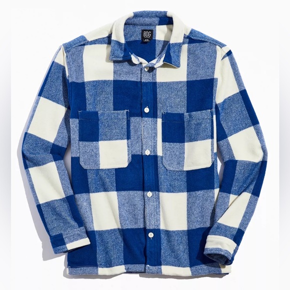 BDG Other - BDG Men’s Brushed Buffalo Plaid Overshirt in Blue Size Small Oversized Shacket